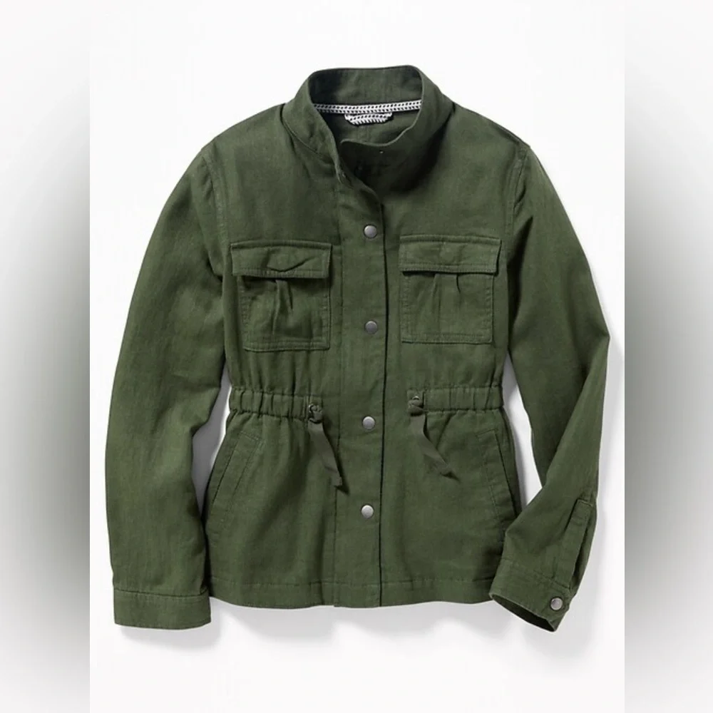 Old Navy Linen Blend Jacket Olive Green‎ with Pockets Girls Size M (8)